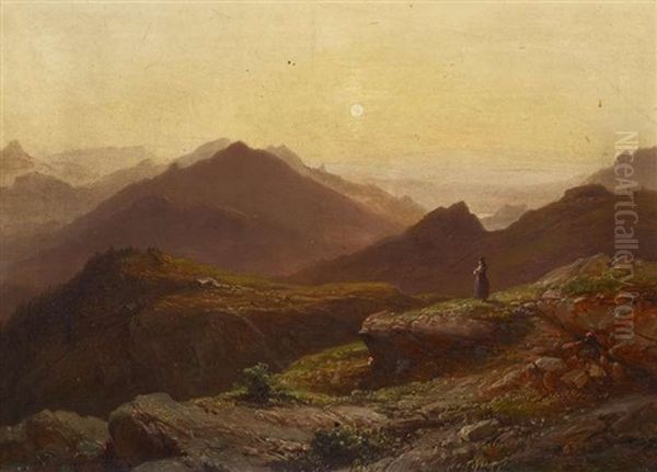 Abendstimmung Im Gebirge. Der Schafberg Bei Ischl - view 1