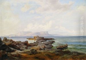 Kustenlandschaft Mit Anlandendem Ruderboot
