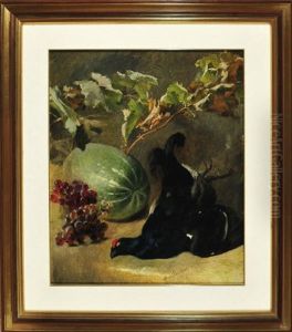 Stilleben Mit Weinlaub, Trauben, Melone Und Erlegtem Schwarzhuhn