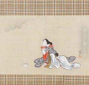 Kakejiku (a Courtesan At Her Morning Toilette, Seated And About To Brush Her Teeth With The Tool)