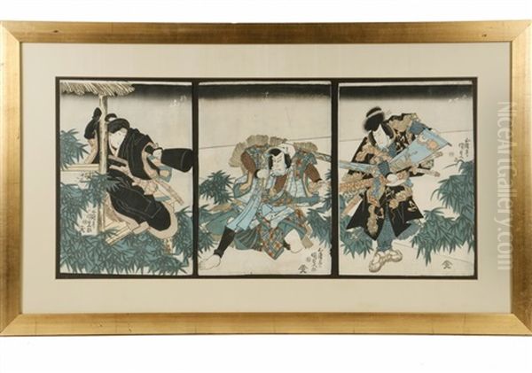 Yakusha-e Triptych Of Scene From The Kabuki Theatre - view 1
