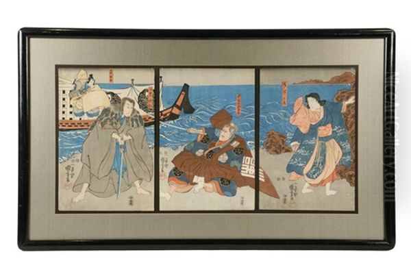 Yakusha-e Triptych Of Scene From The Kabuki Theatre - view 1