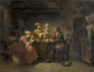Familie Beim Fruhstuck by Jean-Jules Adrien Kunkler