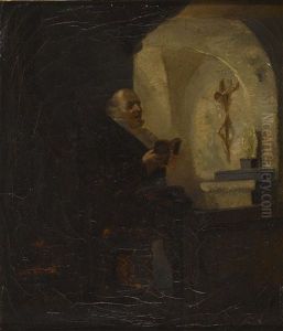 Betender Herr In Einer Kapelle by Jean-Jules Adrien Kunkler