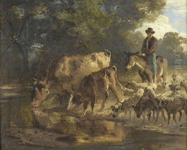 Reitender Hirte Mit Kuhen Und Schafen - view 1
