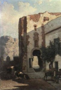 Mittagsrast Vor Einer Spanischen Stadt by Jean-Jules Adrien Kunkler