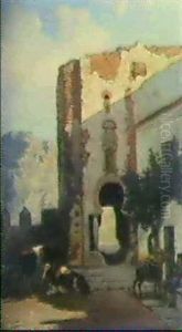Mittagsruhe In Einer Spanischen Stadt by Jean-Jules Adrien Kunkler