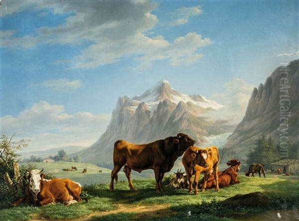Berglandschaft Mit Weidenden Kuhen - view 1