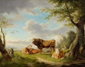Kuhe Mit Hirten Auf Der Weide by Karl Kuntz