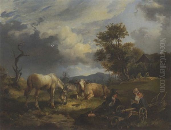 Rastendes Bauernpaar Auf Der Weide - view 1