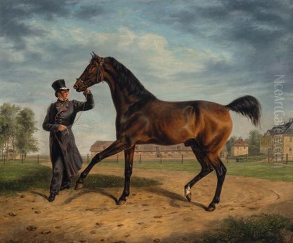 A Horse With His Groom In Fancy Dress - view 1