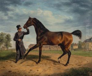 A Horse With His Groom In Fancy Dress by Rudolf Kuntz