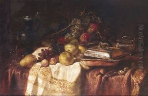 Fruit Still Life With Silver Vessels And Glass