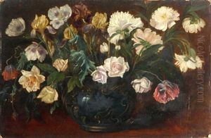 Stilleben Mit Rosen, Lilien Und Mohn In Einer Kugelvase by Ludwig Adam Kunz