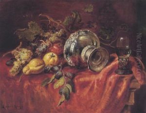 Reiches Stilleben Mit Weintrauben, Birnen, Zwetschken Und Silberschale by Ludwig Adam Kunz