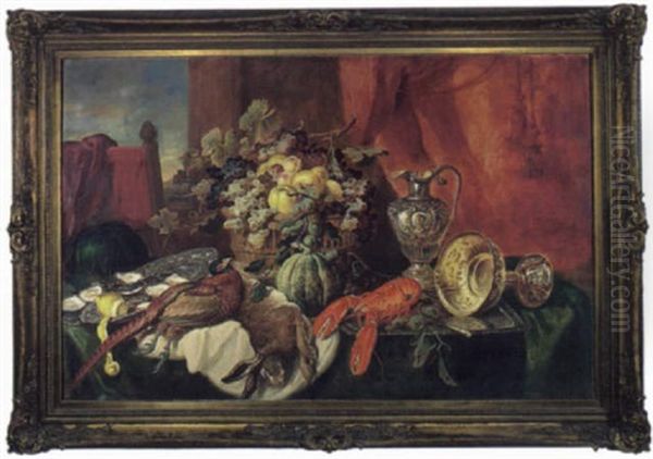 Stilleben Mit Silbergeschirr, Fruchten, Austern, Wild Und Hummer - view 1