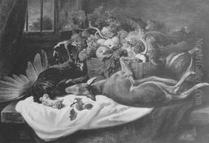 Still Life With Dead Game And Fruit On A Table by Ludwig Adam Kunz