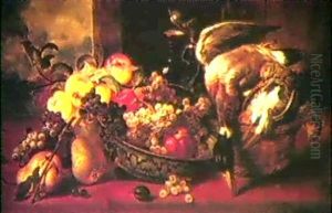 Fruchtestilleben Mit Geflugel Und Krug by Ludwig Adam Kunz