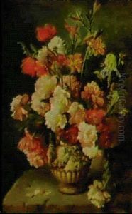 A Still Life With Lilies, Irises And Peonies by Ludwig Adam Kunz