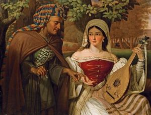 Junge Frau Mit Mandoline Und Handleserin