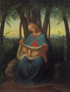 Landschaft Mit Maria Und Dem Schlafenden Jesuskind by Leopold Kupelwieser