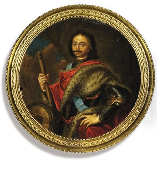 Peter The Great Standing In Armour And A Fur-lined Red Cloak Over His Arms - view 1