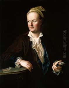Portrait Of A Gentleman, Half Length, Wearing A Brown Overcoat, Leaning Against A Table And Holding A Miniature