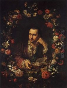 Portrait Of A Man Reading A Book, Within A Garland Of Flowers