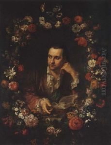Portrait Of A Man, Reading A Book, Within A Garland Of Flowers