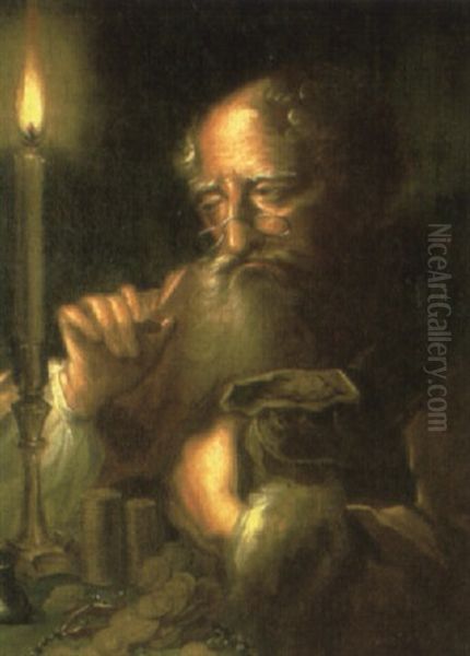 Miser Counting Coins By Candlelight - view 1
