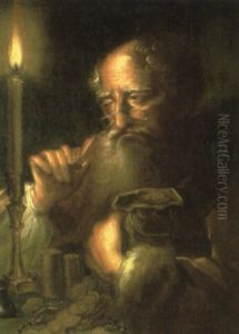 Miser Counting Coins By Candlelight by Johann (Jan) Kupetzki