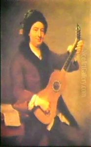 A Portrait Of A Man Playing A Guitar by Johann (Jan) Kupetzki