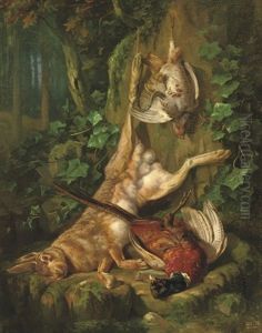 A Still Life With A Hare And Poultry by Anton Funke Kuepper