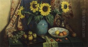 Still Life With Sunflowers And Fruit On A Table