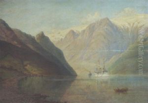 Norwegische Fjordlandschaft Mit Dampfer by Albrecht Kurz