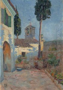 Blick In Einen Italienischen Hof Mit Ruckseite Einer Kirchenfassade Im Abendlicht Blick In Einen Italienischen Hof Mit Ruckseite Einer Kirchenfassade Im Abendlicht