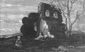 Drei Frauen Am Fusse Einer Ruine Sitzend Drei Frauen Am Fusse Einer Ruine Sitzend