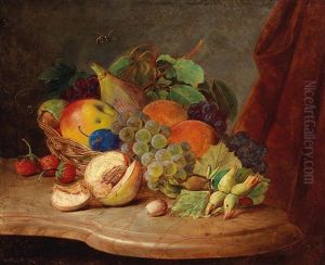 Still Life With Basket Of Fruit And Bee by Ferdinand Kuess