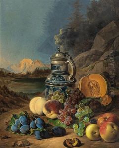 Stillleben Mit Krug Und Fruchten by Ferdinand Kuess