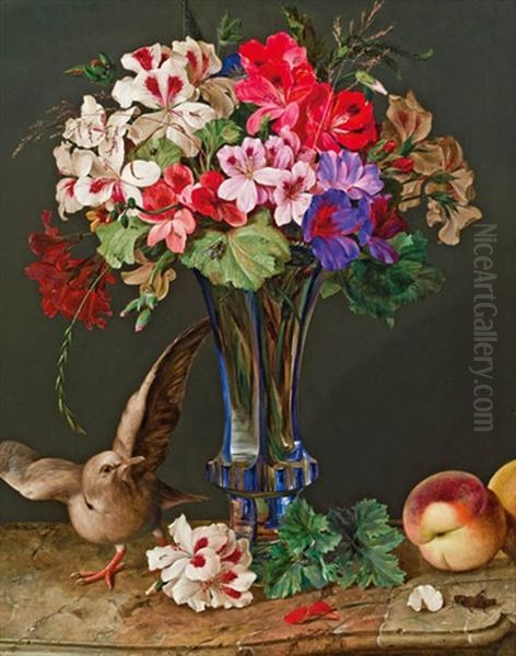 Blumenstillleben Mit Taube Und Pfirsichen - view 1