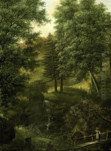 Der Wasserfall Im Hinterwald Am Eschenberg Bei Winterthur, Im Vordergrund Ein Zeichner by Johann Kaspar Kuster