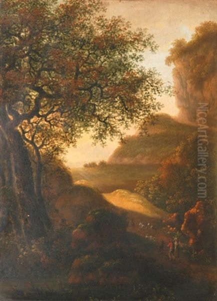 Bewaldete, Felsige Landschaft Mit Staffage - view 1