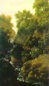 Idyllische Kleine Schlucht Mit Fischer by Johann Kaspar Kuster