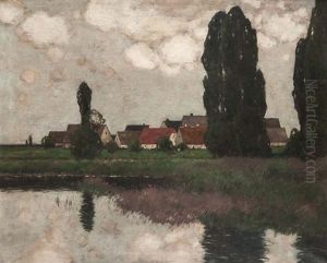 Dorflandschaft An Einem Wasserlauf by Carl Kuestner