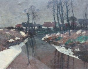 Paysage Au Ruisseau, Effets De Neige by Carl Kuestner