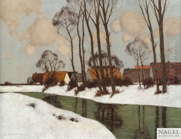Winterlandschaft Mit Hausern Und Einem Kleinen Fluss - view 1