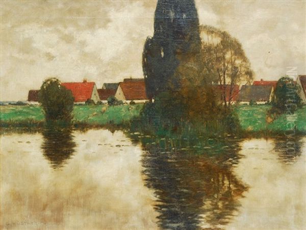 River Landscape With Houses - view 1