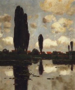 Blick Auf Einen See Nahe Eines Dorfes by Carl Kuestner