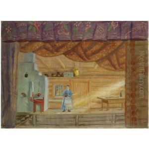 Set Design For A Production Of Virineya by Boris Kustodiev