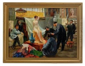 In The Artist's Studio by Boris Kustodiev